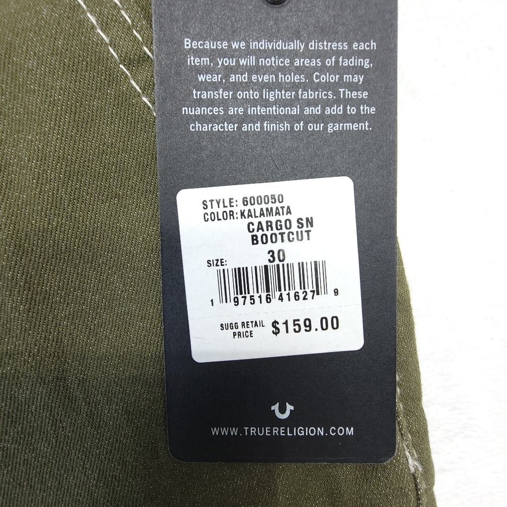 True Religion Cargo Bootcut Jeans Women’s Size 30 Kalamata Green NWT - Picture 9 of 11